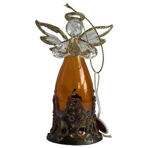 North Pole Trading Co Brown Glass Jeweled Angel Christmas Ornament 2011